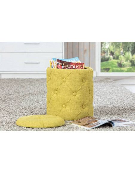 Tabouret capitonné Yapak avec espace de rangement - Jaune - l 34 x P 34 x H 40 cm
