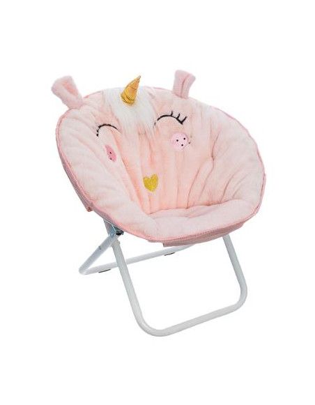 Fauteuil en tissu pliant - Design licorne - 50 x 40 x 50 cm - Rose