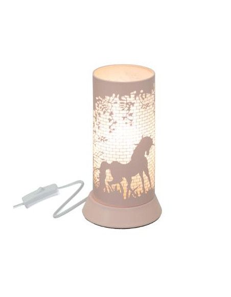 Lampe à poser - Décor cheval - D 11,5 x H 20,5 cm - Rose