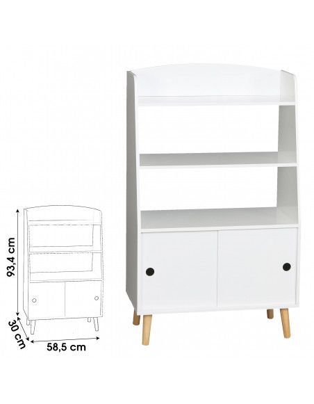 Bibliothèque en bois pour enfant - L 58,5 x l 30 x H 93,4 cm - Blanc