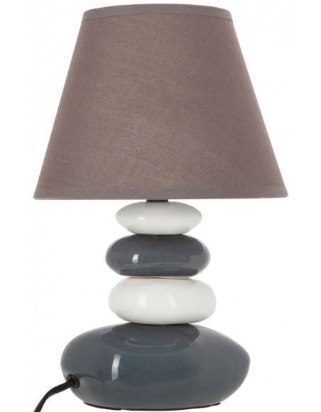 Lampe 4 galets abat-jour marron foncé - Lampe à poser - D 20,5 x H 31 cm - Gris et Blanc