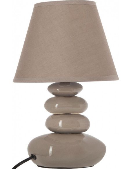 Lampe 4 galets abat jour marron clair - Lampe à poser - D 20,5 x H 31 cm - Taupe