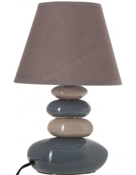 Lampe 4 galets abat-jour marron foncé - Lampe à poser - D 20,5 x H 31 cm - Gris et Taupe