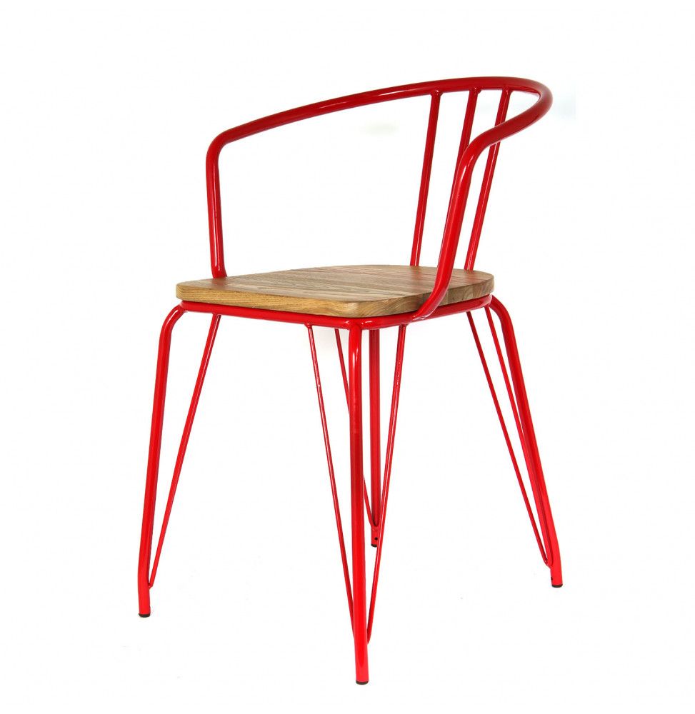 Fauteuil alliant métal et bois - Rouge