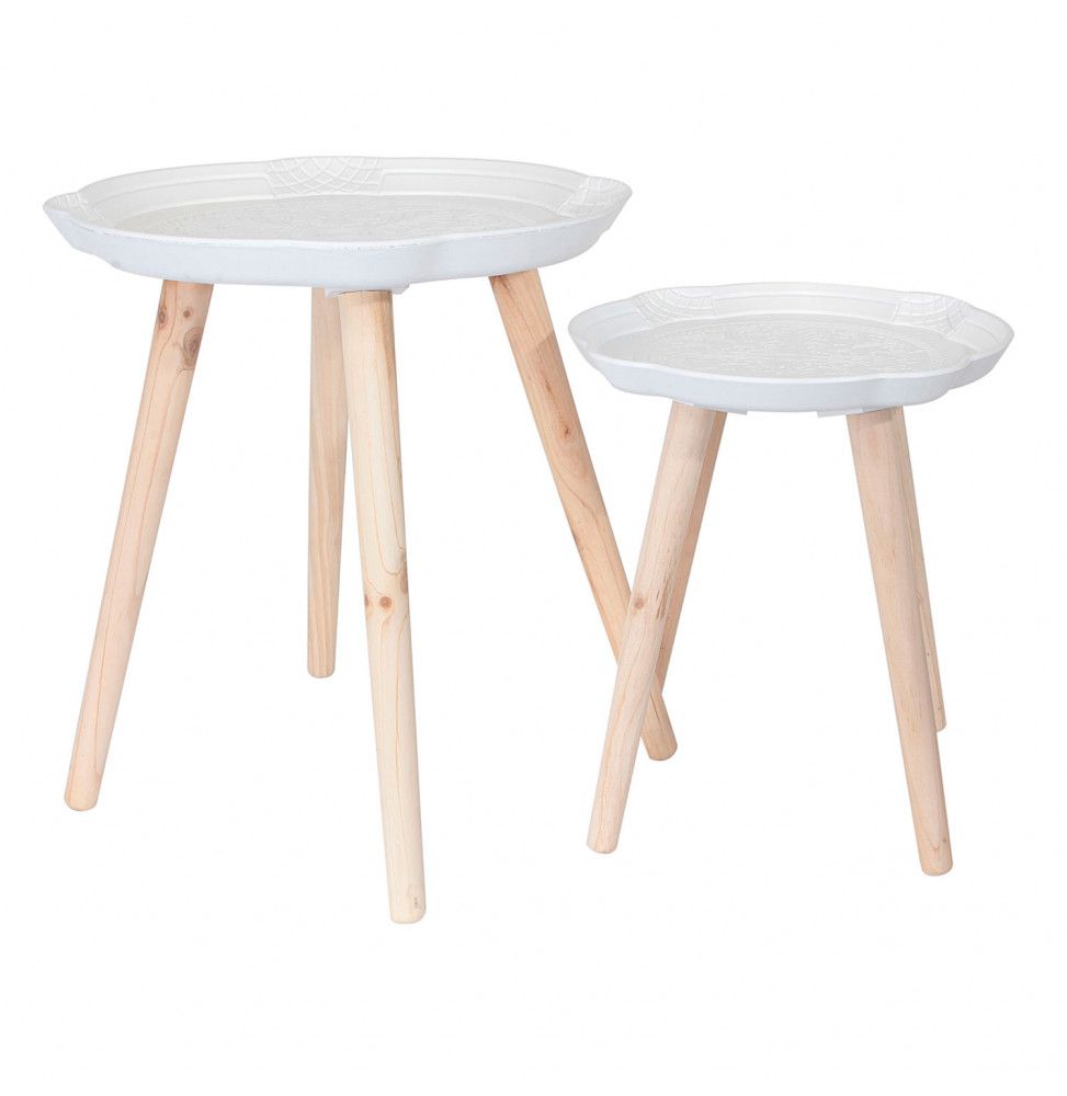 Tables gigognes plateau motif arabesque - Blanc