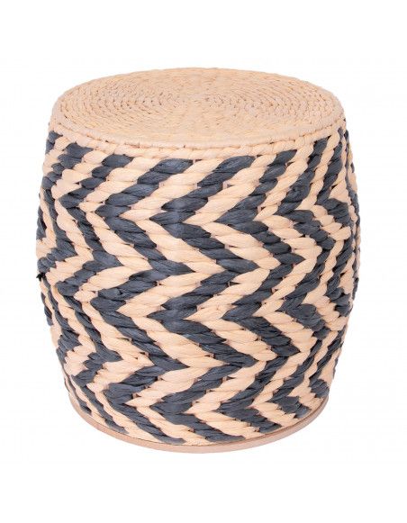 Tabouret tressé Ethnique - D 40 cm - Noir