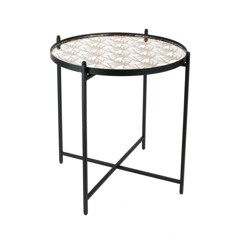 Table ronde en métal avec miroir - D 43 cm - Noir