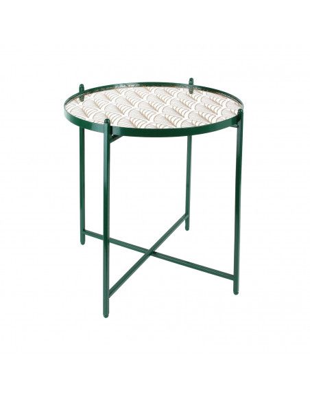 Table ronde en métal avec miroir - D 43 cm - Vert