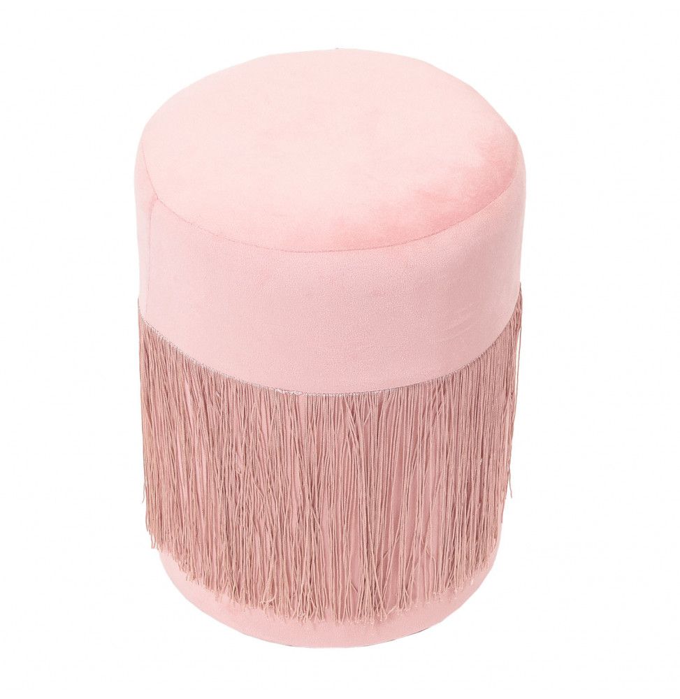 Pouf à franges revêtement en velours - Rose
