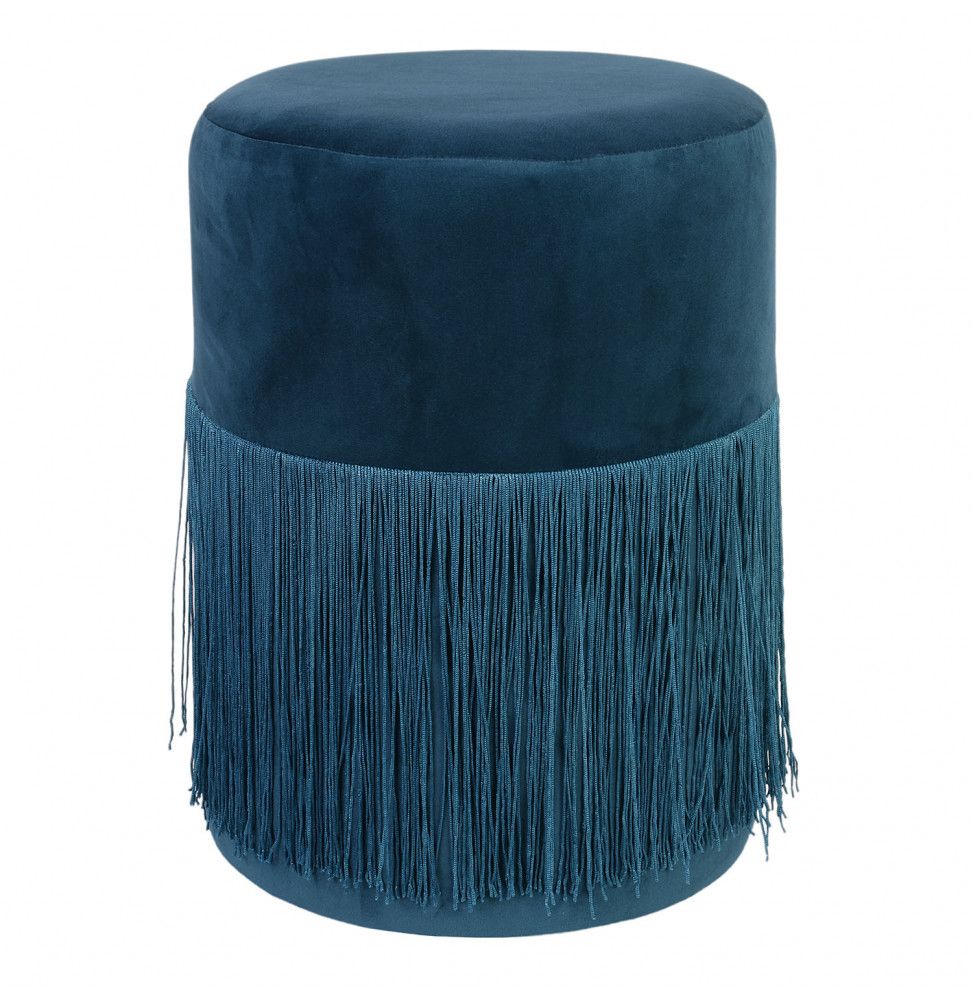 Pouf à franges revêtement en velours - Bleu
