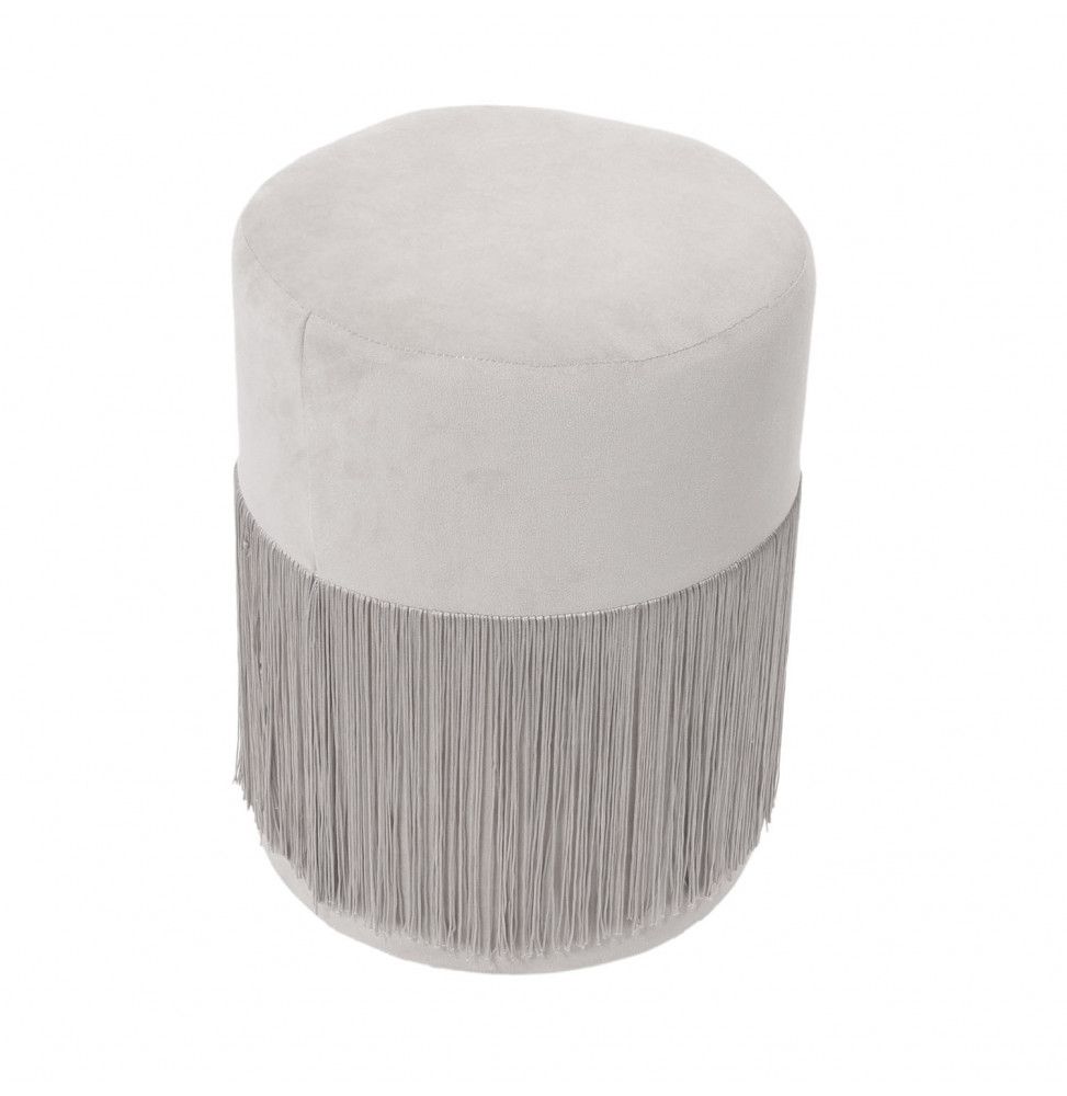 Pouf à franges revêtement en velours - Gris