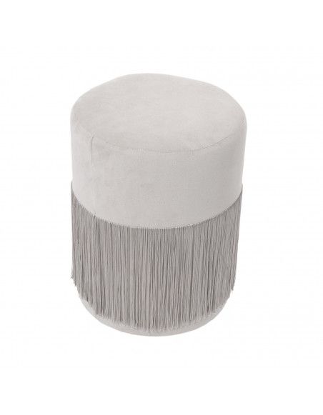 Pouf à franges revêtement en velours - Gris