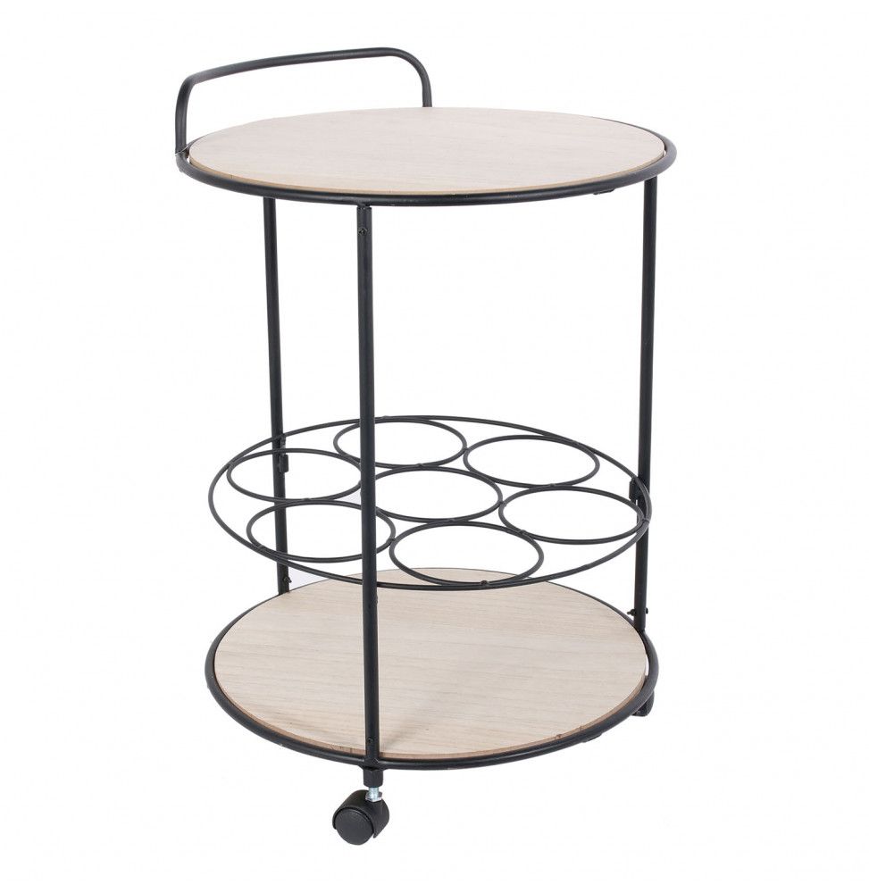 Desserte sur roulettes porte bouteilles - D 37 x H 60 cm - Noir