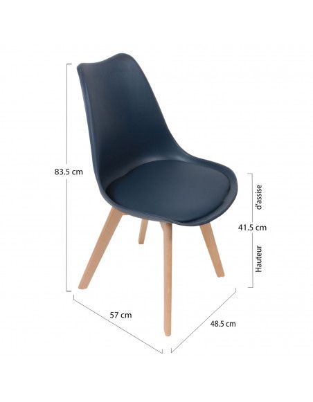 Chaise scandinave avec coque rembourrée - Bleu