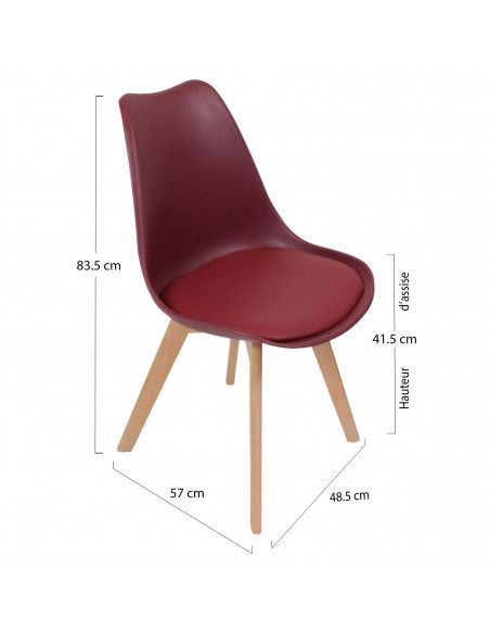 Chaise scandinave avec coque rembourrée - Rouge