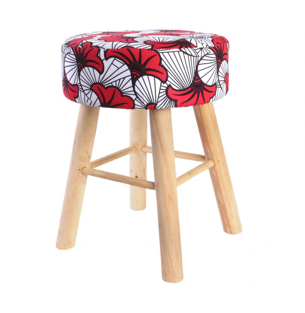 Tabouret Wax avec pieds en bois - Rouge