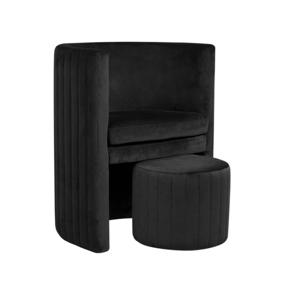 Fauteuil Cabriolet en velours - L 60 x l 57 x H 76 cm - Noir