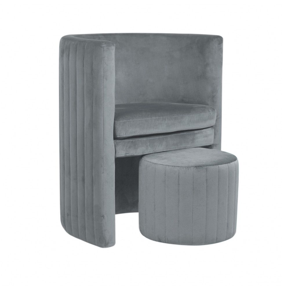 Fauteuil Cabriolet en velours - L 60 cm - Gris