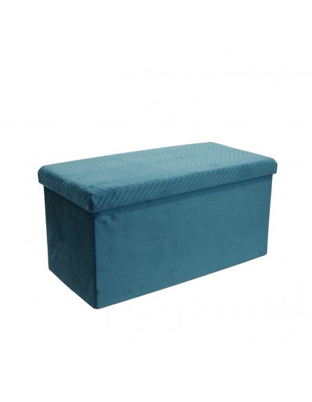 Coffre banc pliable revêtement en velours - Bleu