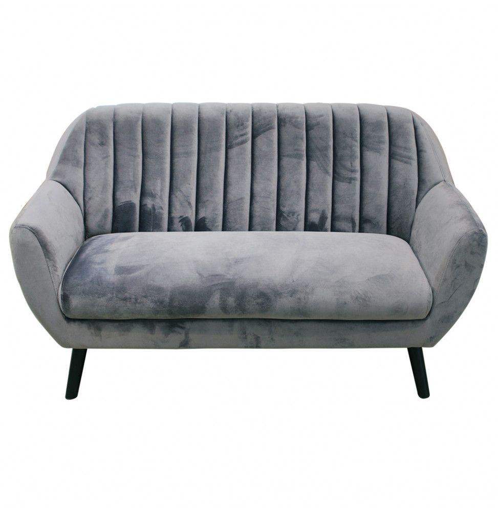 Canapé Sofia 2 places avec revêtement en en velours - L 142 x l 64 x H 84 cm - Gris
