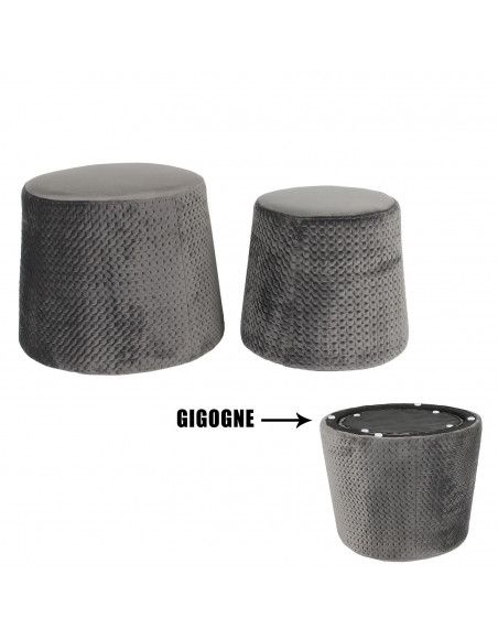 Poufs gigognes revêtement en velours - Gris