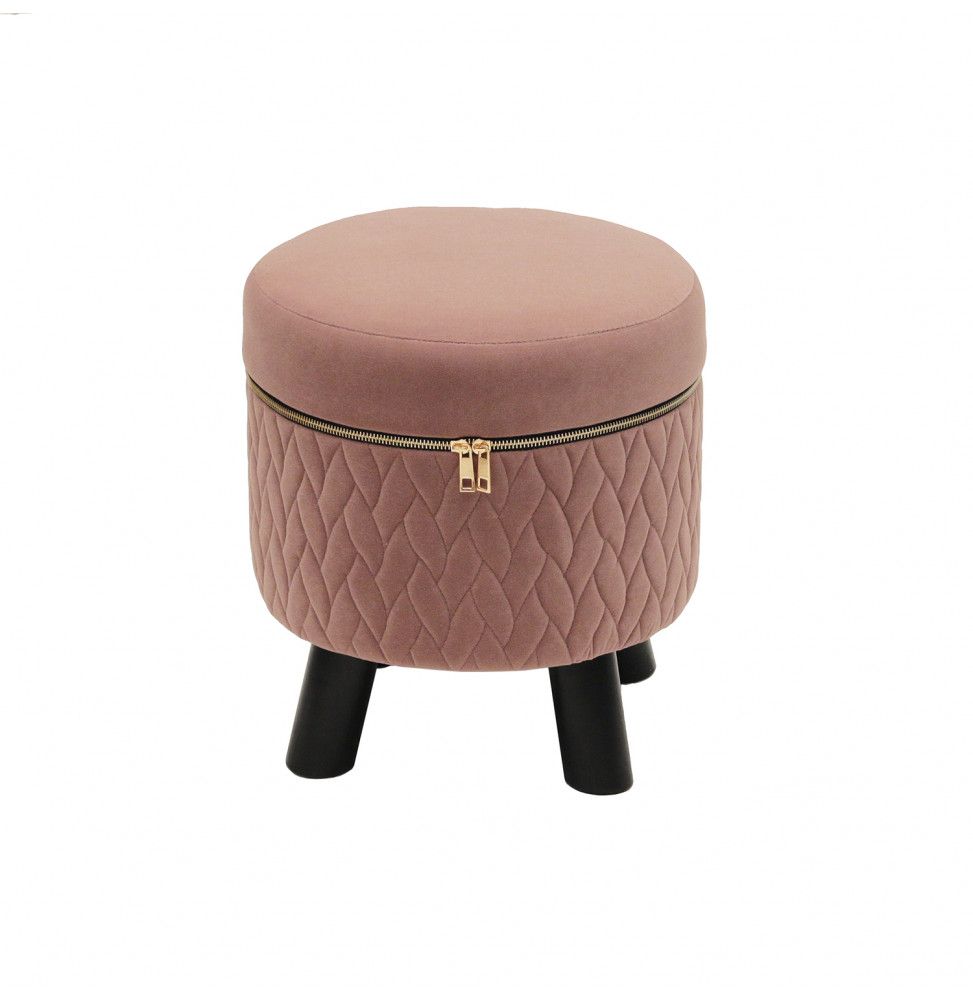 Tabouret revêtement en velours avec fermeture éclair - Rose