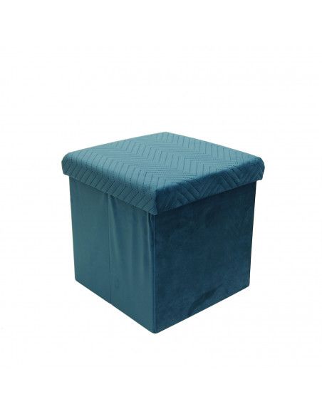 Coffre pouf pliable revêtement en velours - Bleu