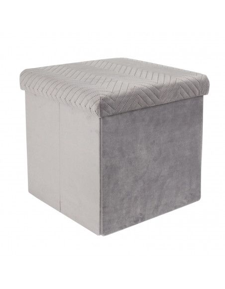 Coffre pouf pliable revêtement en velours - L 38 cm - Gris