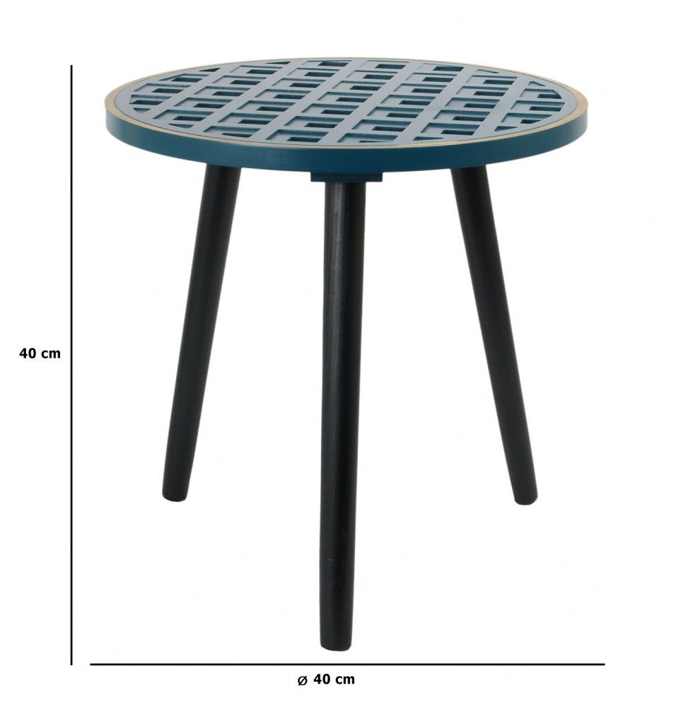 Table d'appoint liseré doré - D 40 x H 41 cm - Bleu