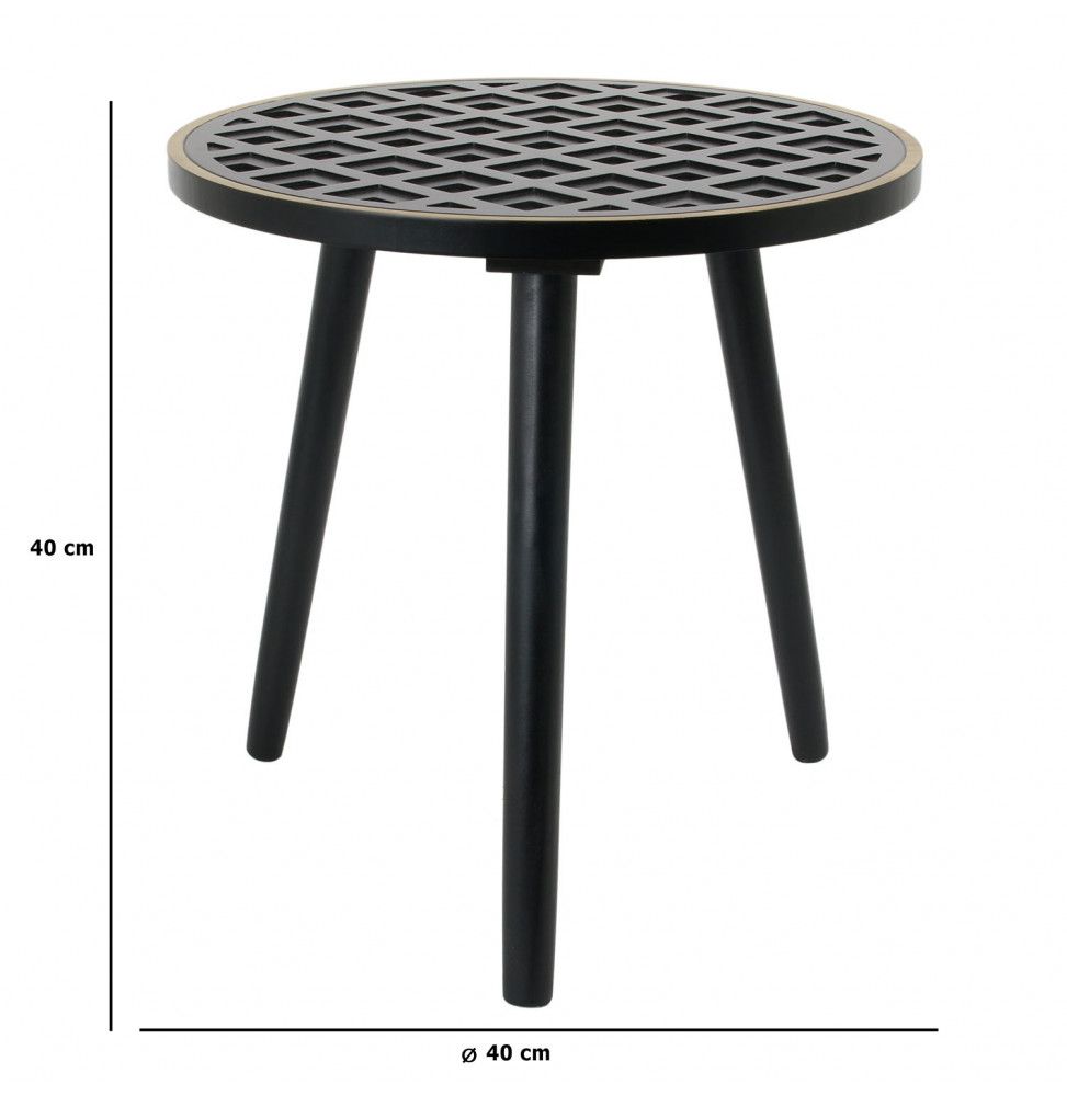 Table d'appoint liseré doré - D 40 x H 41 cm - Noir
