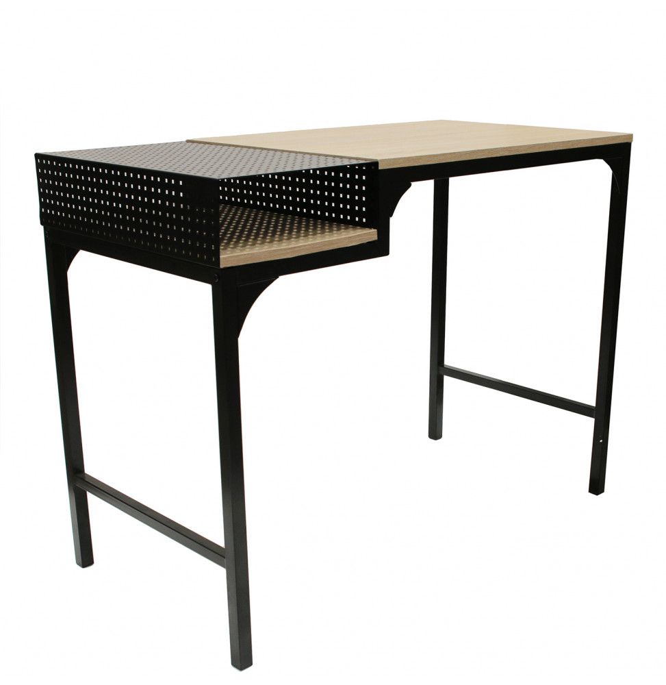 Bureau design alliant bois et métal - L 100 x l 50 x H 75 cm - Beige