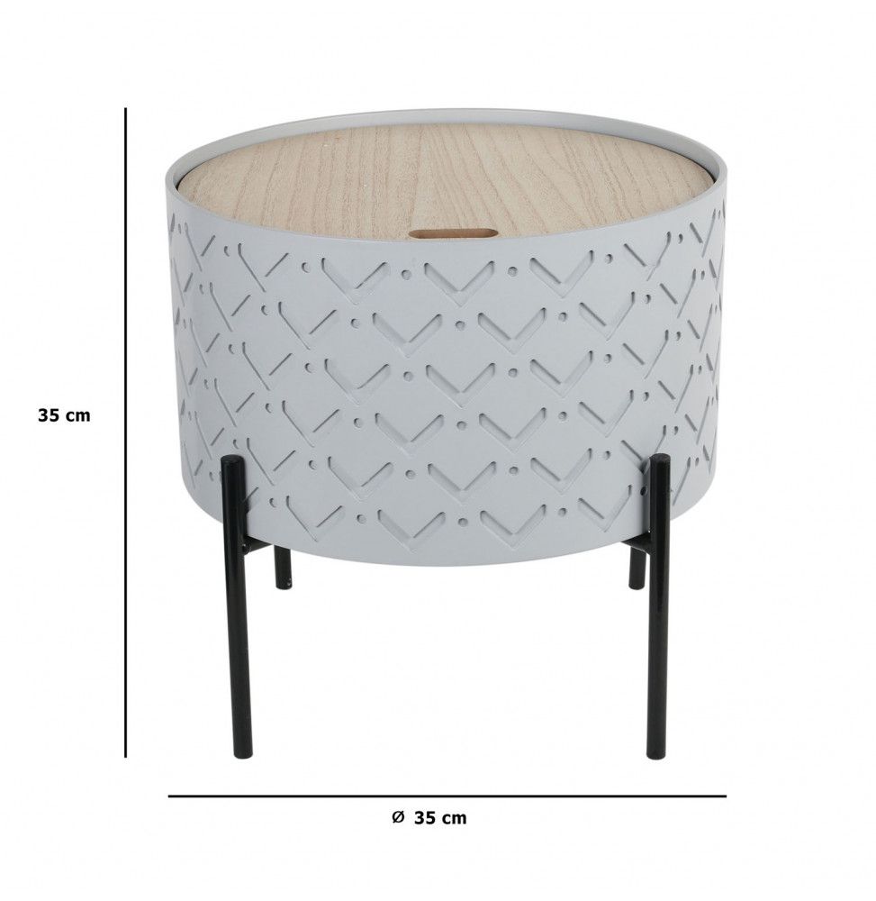 Table d'appoint coffre en bois à motifs - Gris