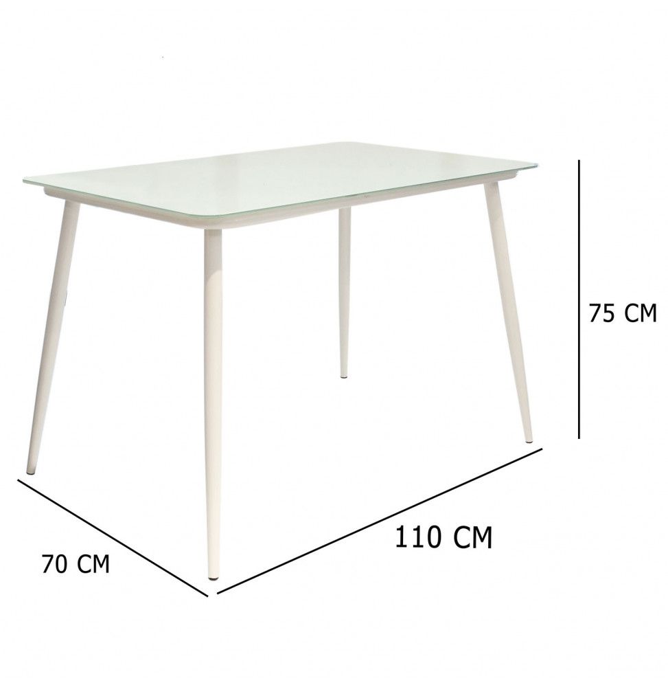 Table de repas en verre - L 110 x l 70 x H 75 cm - Blanc