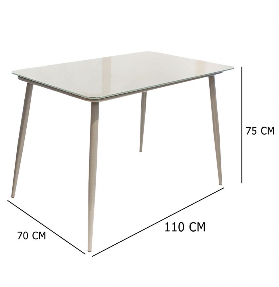Table de repas en verre - L 110 x l 70 x H 75 cm - Gris