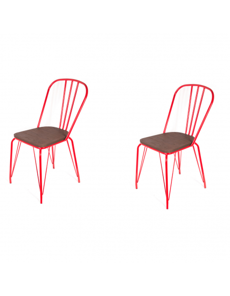 Lot de 2 chaises alliant métal et bois - Rouge
