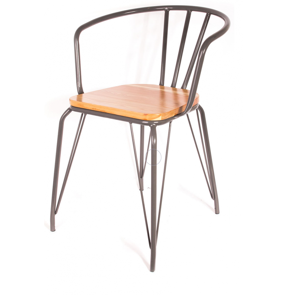 Fauteuil alliant métal et bois - Gris