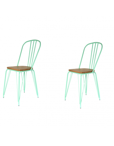 Lot de 2 chaises alliant métal et bois - Vert