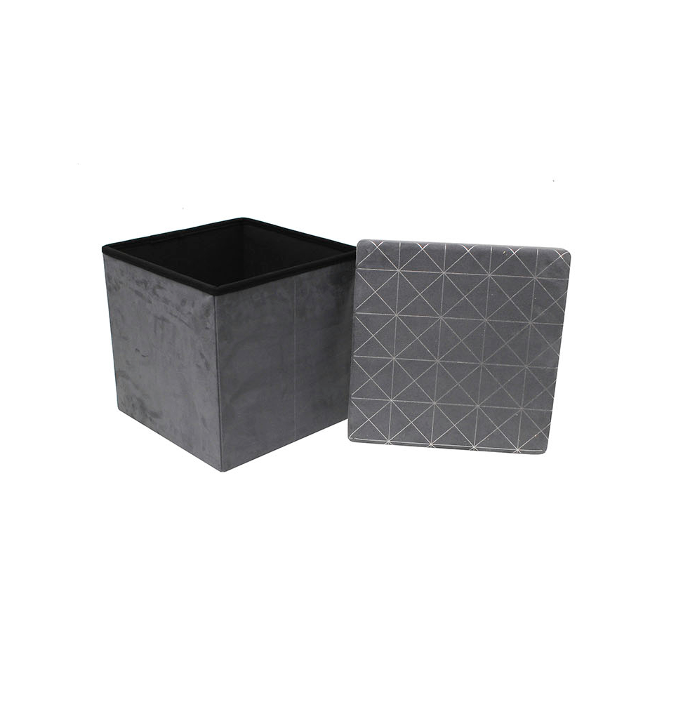 Coffre pouf pliable Suédine imprimé - Gris