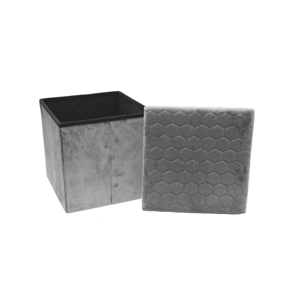 Coffre pouf pliable revêtement en velours - Gris