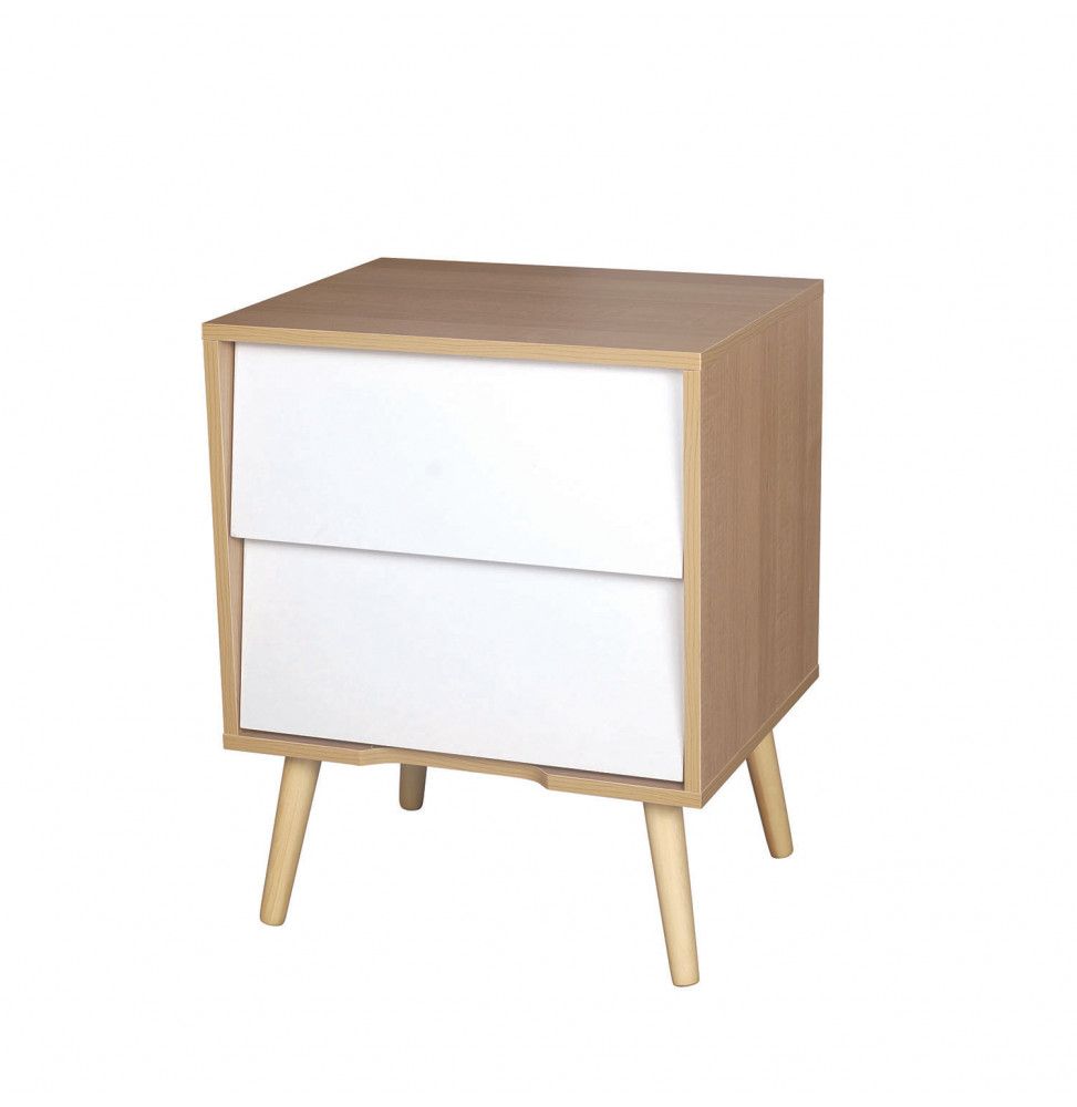 Table de chevet en bois 2 tiroirs - L 48 x l 39 x H 60 cm - Blanc
