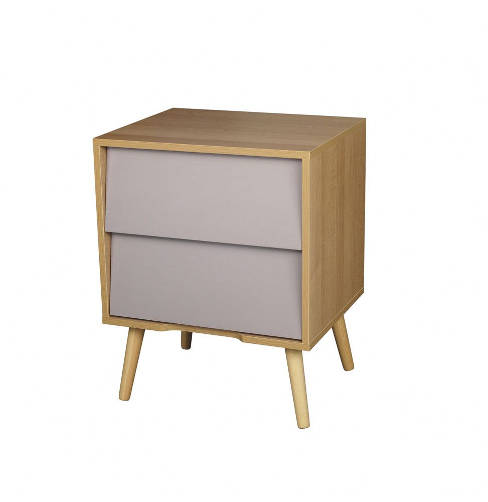 Table de chevet en bois 2 tiroirs - L 48 x l 39 x H 60 cm - Gris