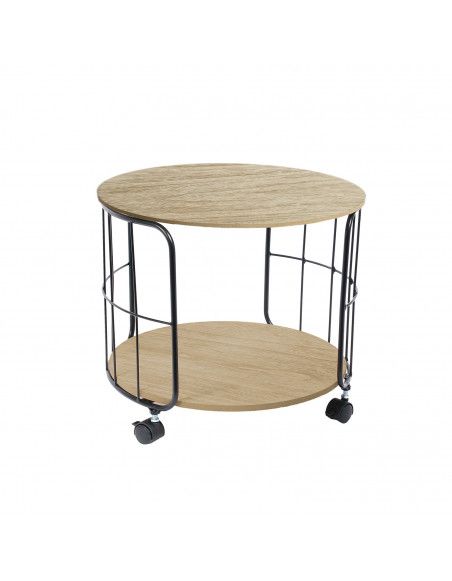 Table ronde industrielle alliant fer et bois - D 38 cm - Beige
