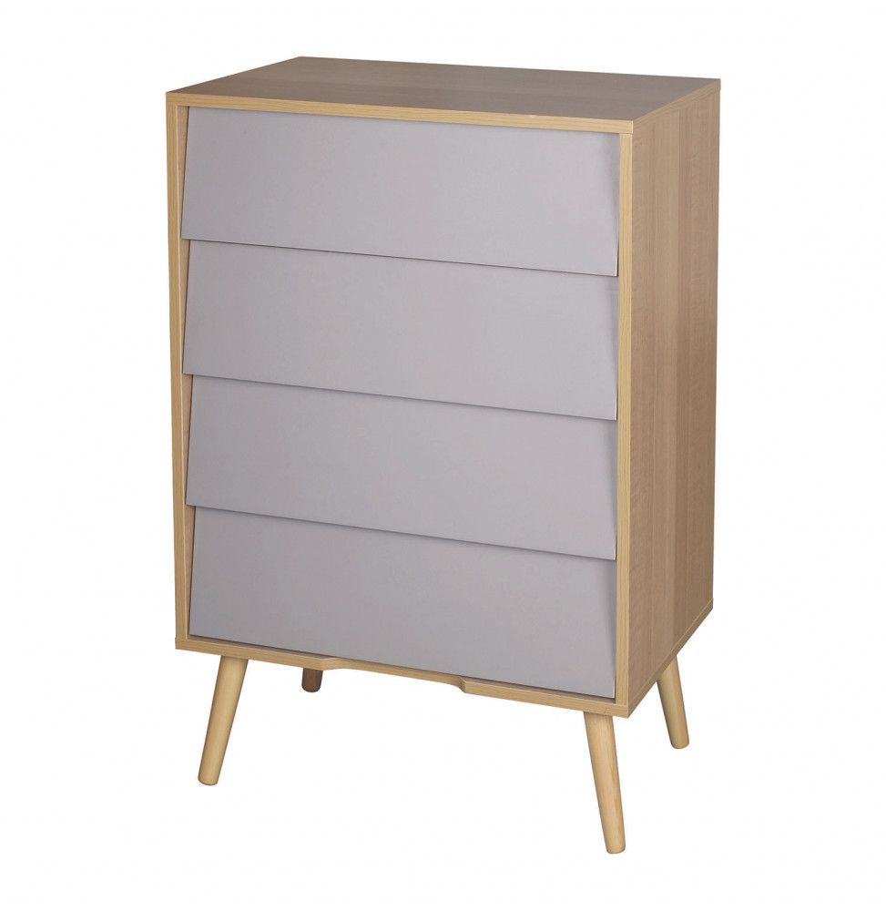 Commode en bois 4 tiroirs - L 60 x l 39 x H 92 cm - Gris