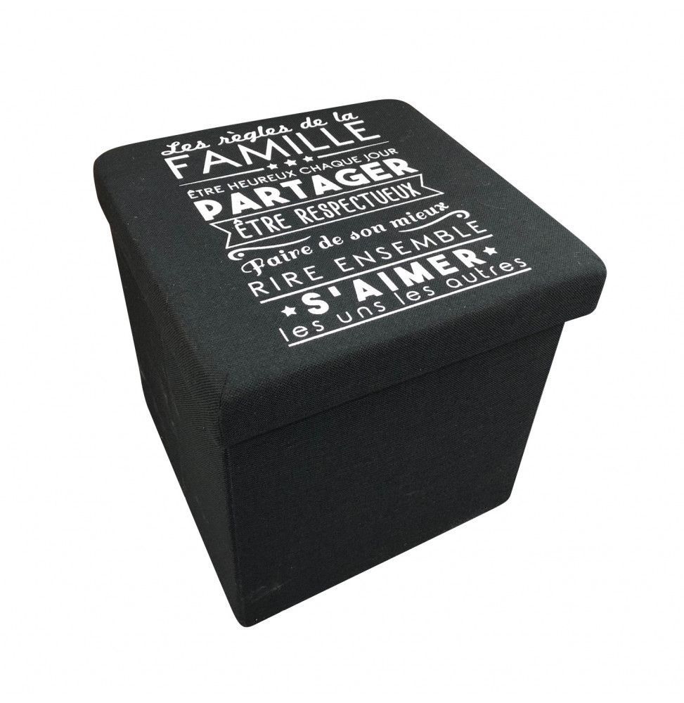 Coffre pouf pliable Famille - Noir
