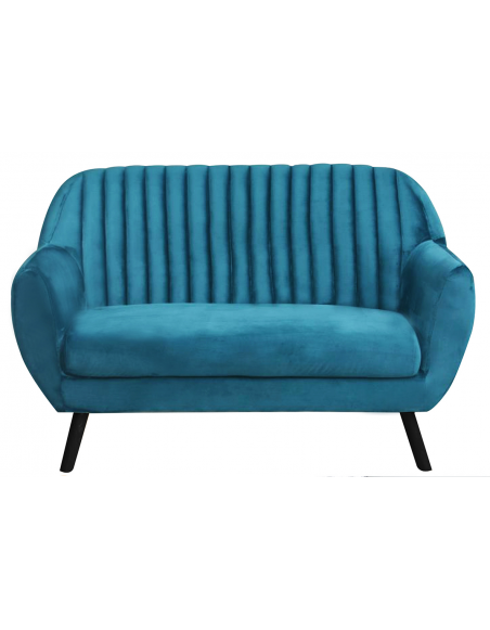 Canapé Sofia 2 places avec revêtement en en velours - L 142 x l 64 x H 84 cm - Bleu