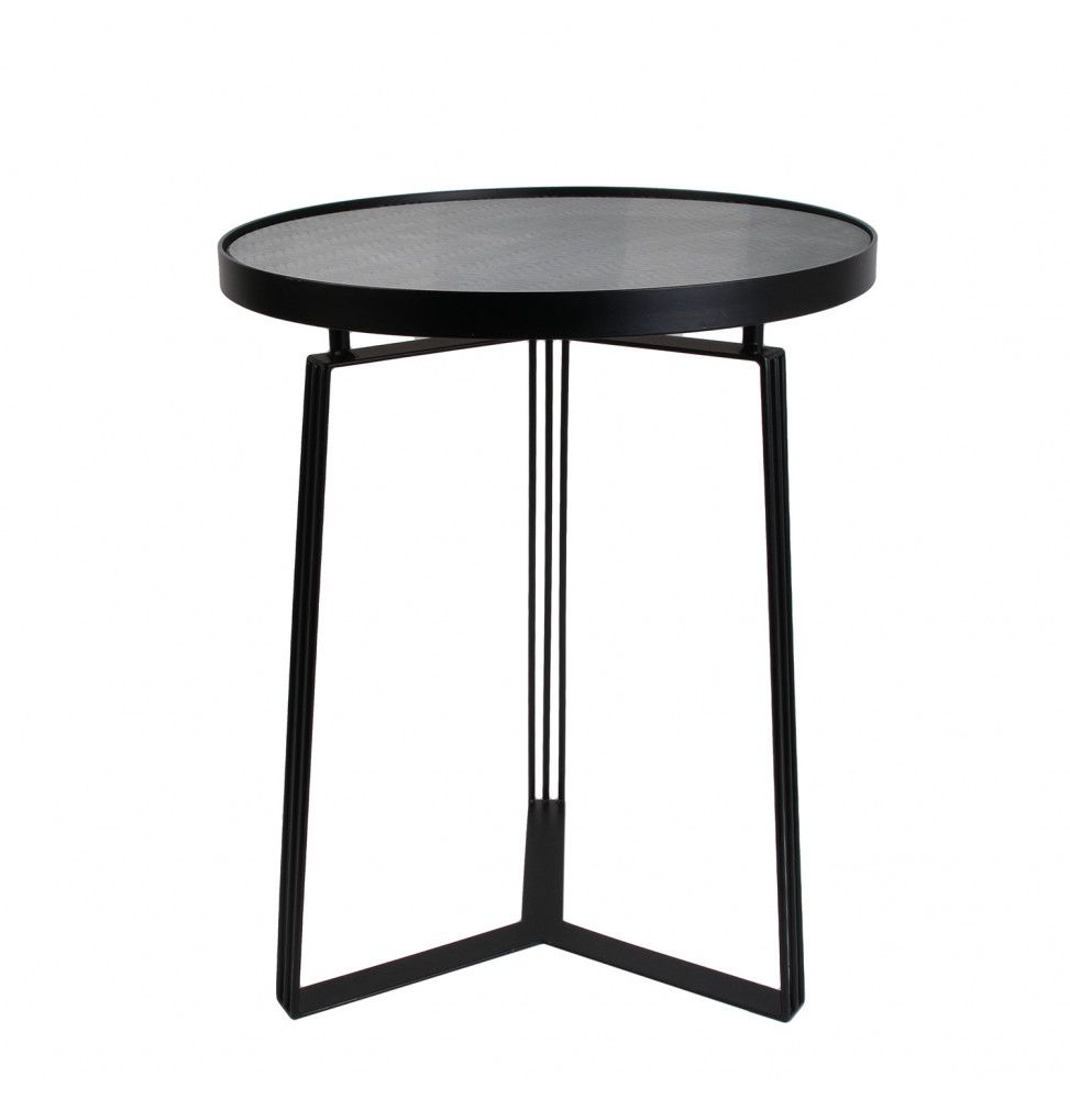 Table d'appoint en métal noir - Plateau velours gris - D 50 cm