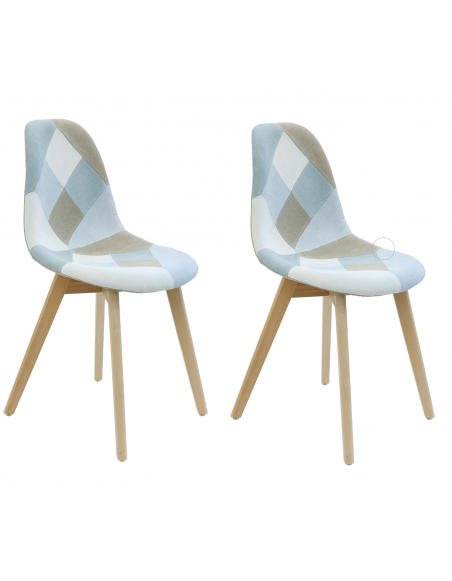 Lot de 2 chaises Patchwork - L 55.5 cm x H 85 cm - Bleu clair