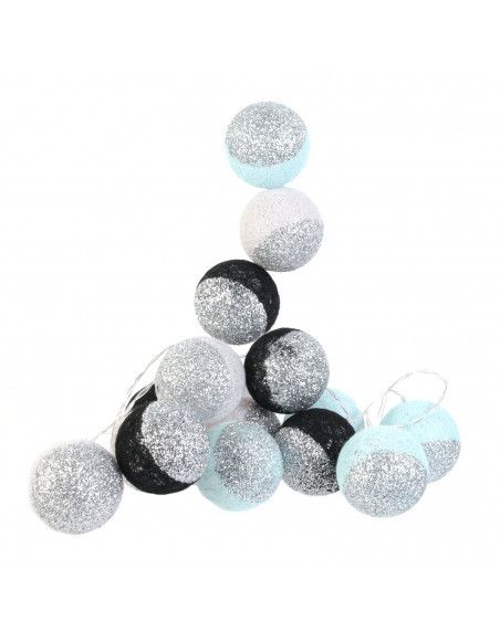 Guirlande LED 3m boules 6 cm bicolores - Noir et bleu à paillettes