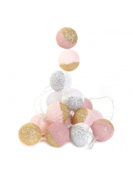 Guirlande LED 3m boules 6 cm bicolores - Rose et blanc à paillettes