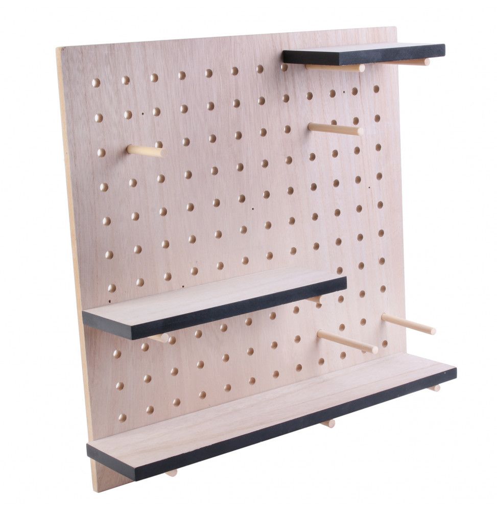 Tableau perforé mural à personnaliser - 3 tablettes modulables - 40 x 40 cm